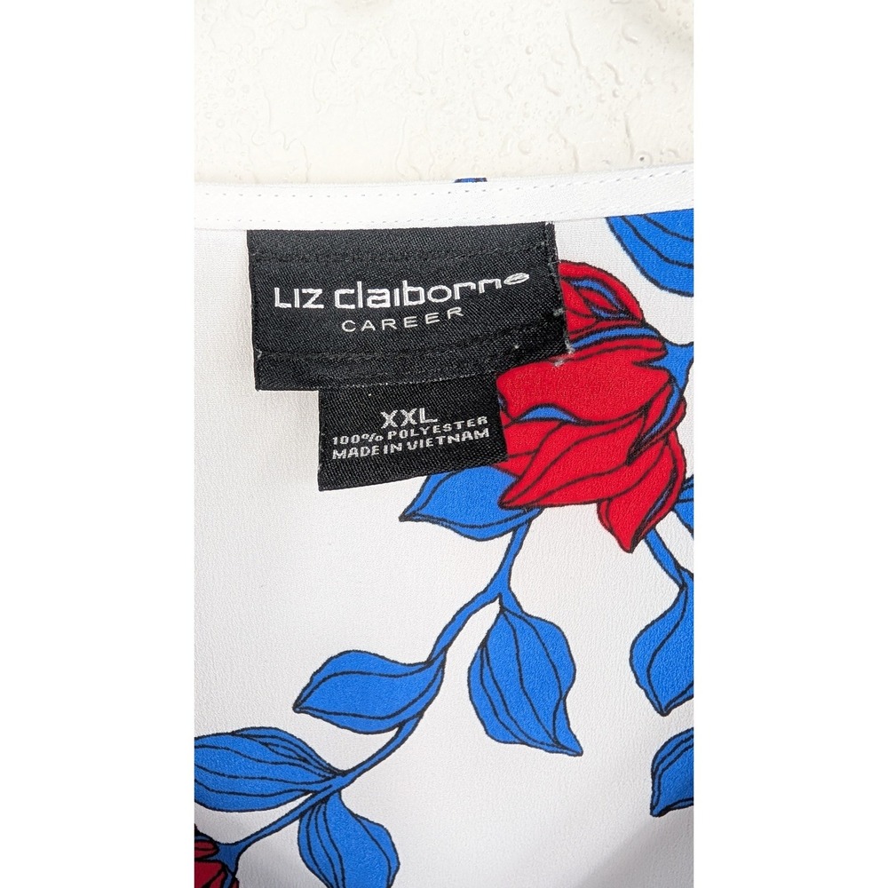 Liz Claiborne‎ Career White Red Blue Floral Print Bell Sleeve Blouse Top XXL - Picture 4 of 8